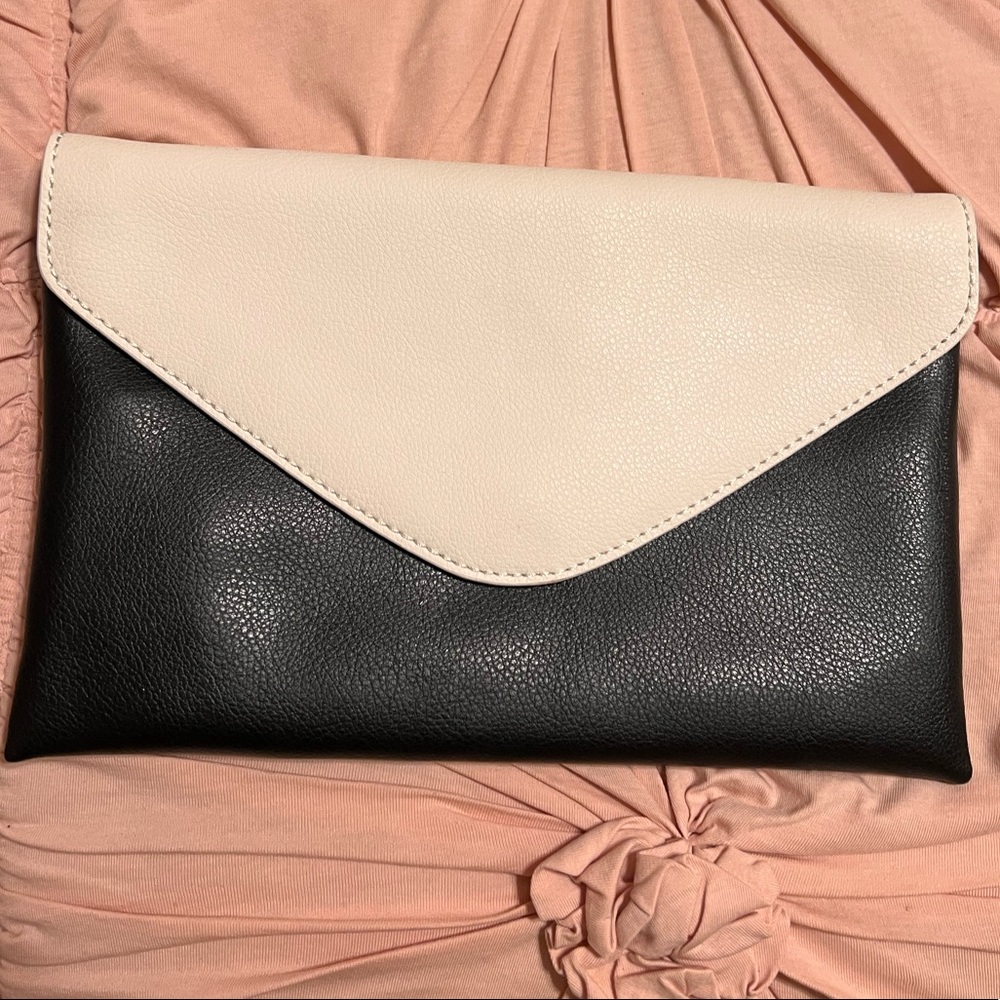 JCrew Black and White Envelope Clutch with chain